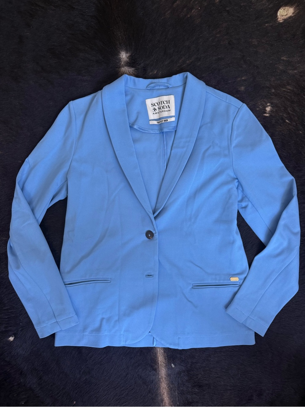 Scotch & Soda Light Blue Single-Button Shawl Collar Blazer